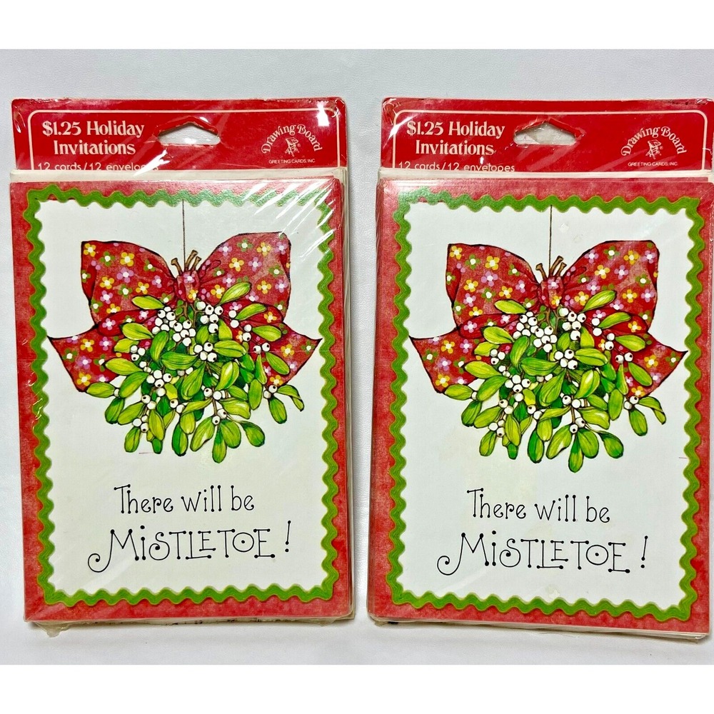2‎ Drawing Board Christmas Mistletoe Party  INVITATIONS 12 Pk NOS Vintage